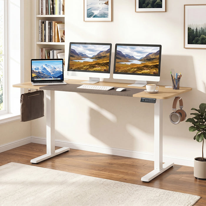 140x60 CM Electric Standing Desk with 3 Memory Heights & LED Panel for Home Office-Rustic Brown