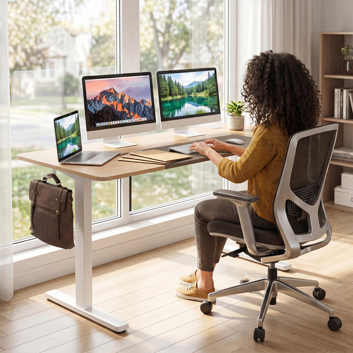140x60 CM Electric Standing Desk with 3 Memory Heights & LED Panel for Home Office-Rustic Brown