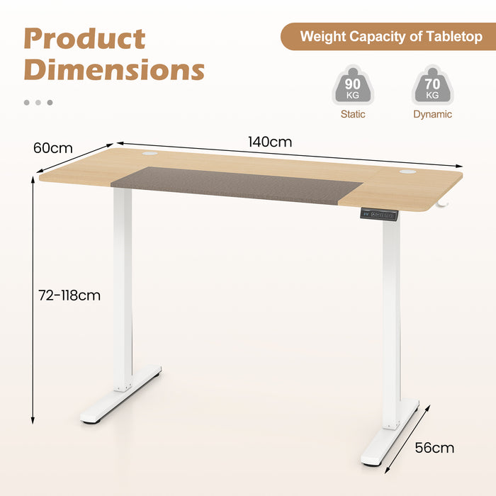 140x60 CM Electric Standing Desk with 3 Memory Heights & LED Panel for Home Office-Rustic Brown
