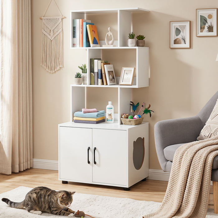 141 CM Tall Cat Litter Box Enclosure with 3 Open Shelves & Side Entry for Indoor-