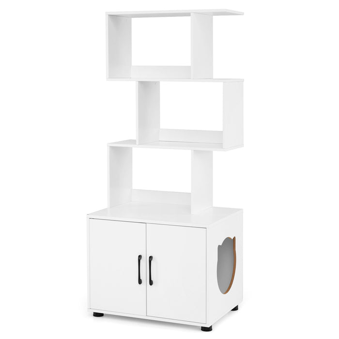 141 CM Tall Cat Litter Box Enclosure with 3 Open Shelves & Side Entry for Indoor-