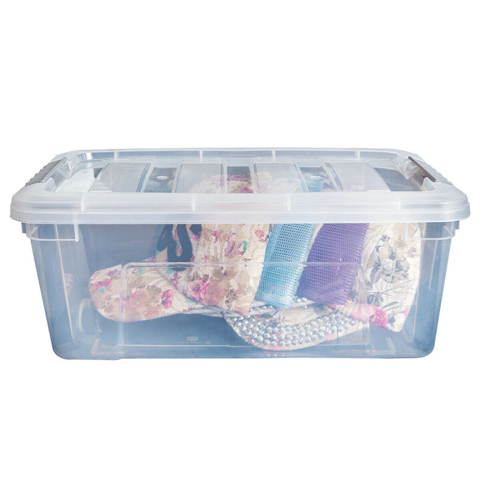 12 Plastic, 12L, Stackable, Storage Boxes with Lids