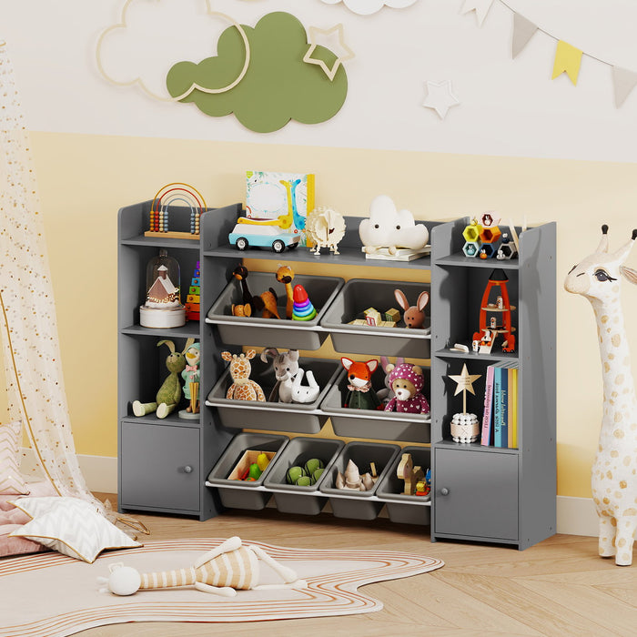 142 cm Large Toy Storage Organizer with 8 Removable Bins and Bookshelf-