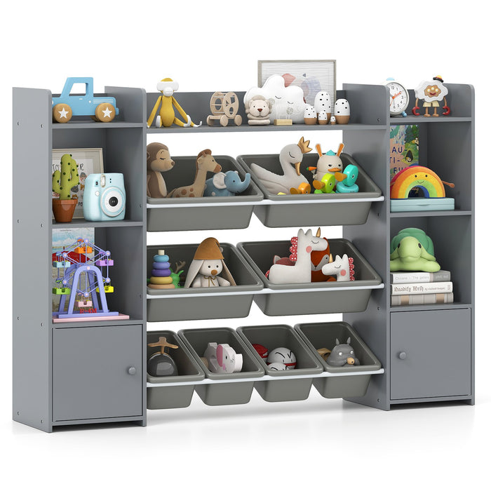 142 cm Large Toy Storage Organizer with 8 Removable Bins and Bookshelf-