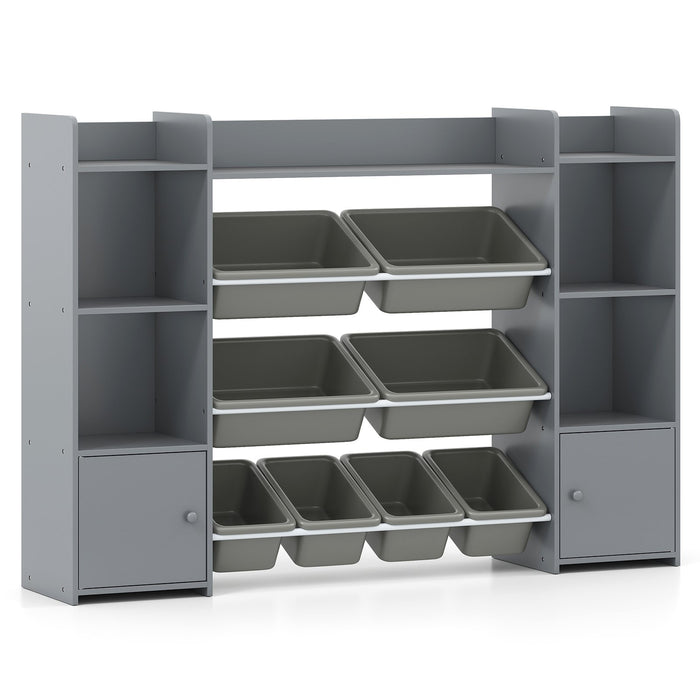 142 cm Large Toy Storage Organizer with 8 Removable Bins and Bookshelf-