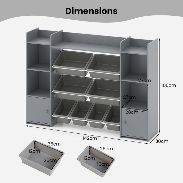 142 cm Large Toy Storage Organizer with 8 Removable Bins and Bookshelf-