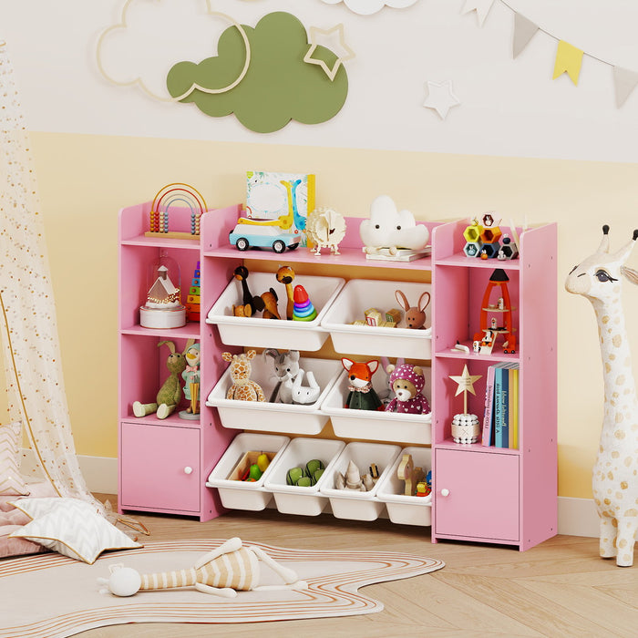 142 cm Large Toy Storage Organizer with 8 Removable Bins and Bookshelf-