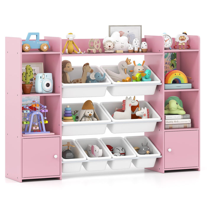 142 cm Large Toy Storage Organizer with 8 Removable Bins and Bookshelf-