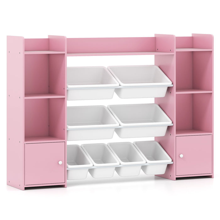 142 cm Large Toy Storage Organizer with 8 Removable Bins and Bookshelf-