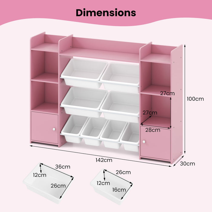 142 cm Large Toy Storage Organizer with 8 Removable Bins and Bookshelf-