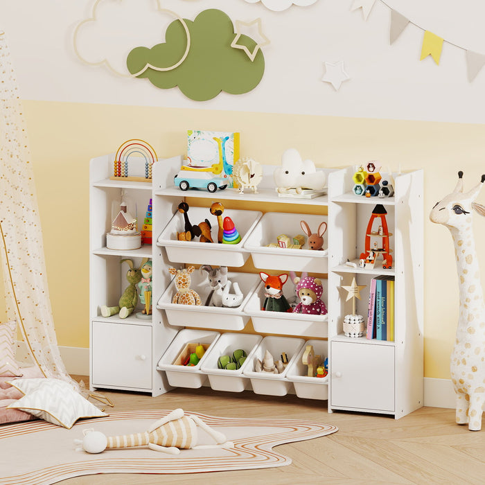 142 cm Large Toy Storage Organizer with 8 Removable Bins and Bookshelf-