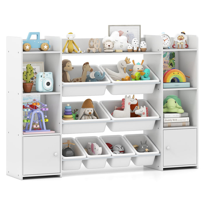 142 cm Large Toy Storage Organizer with 8 Removable Bins and Bookshelf-