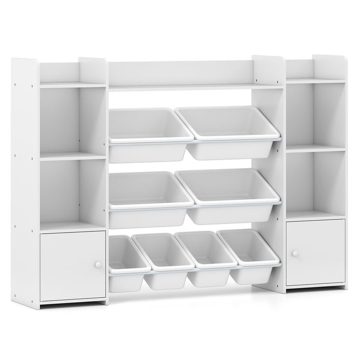 142 cm Large Toy Storage Organizer with 8 Removable Bins and Bookshelf-
