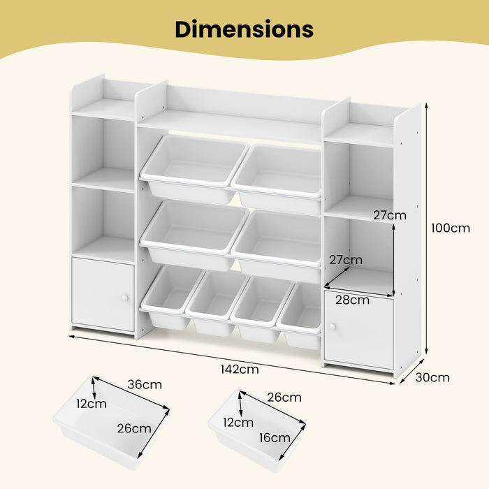 142 cm Large Toy Storage Organizer with 8 Removable Bins and Bookshelf-