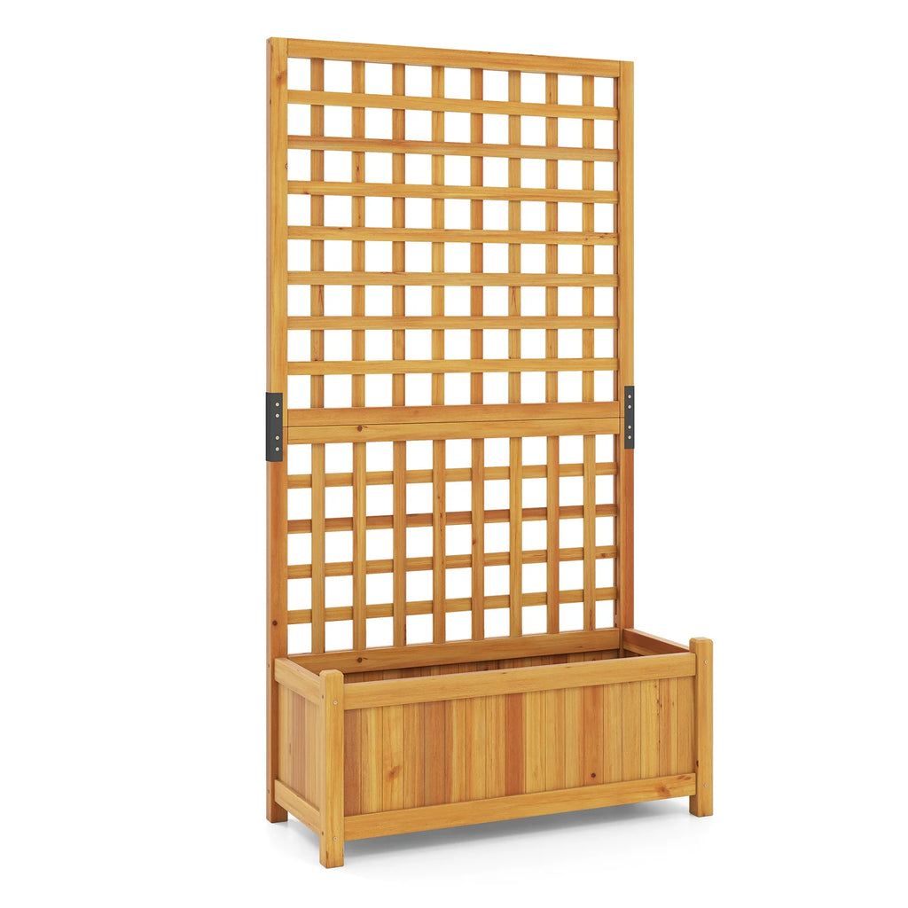 143 cm Wooden Raised Garden Bed with Trellis and Drainage Holes for Climbing Plants-Orange