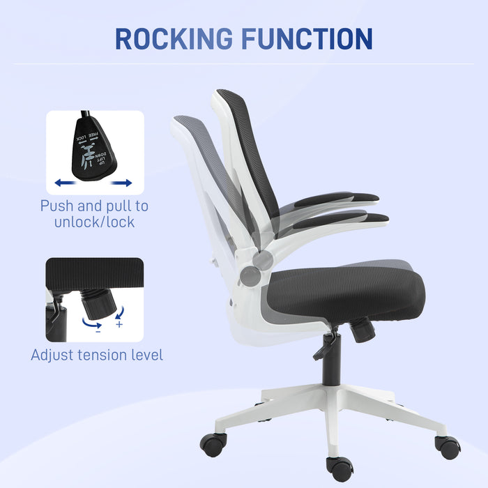 Ergonomic Mesh Back Desk Chair - Adjustable Flip-Up Armrests, Lumbar Support in Black - Ideal for Comfortable Office Seating