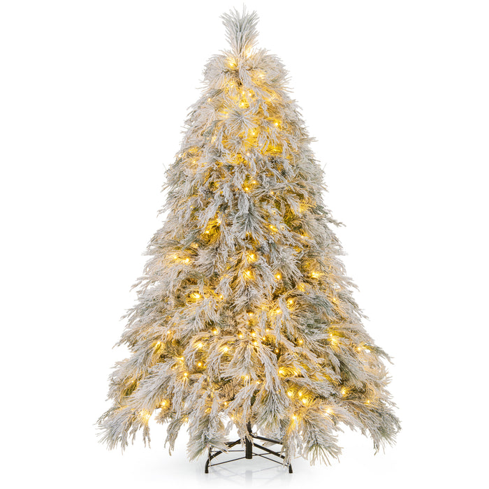 145 CM Feet Flocked Christmas Tree with 150 Warm White LED Lights-S