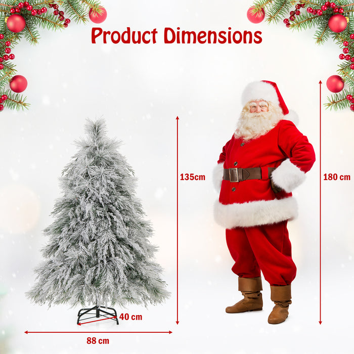 145 CM Feet Flocked Christmas Tree with 150 Warm White LED Lights-S
