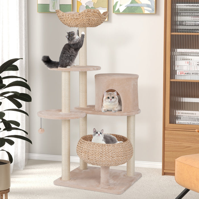 146 cm Cat Tree with Sisal Scratching Posts and Perch-