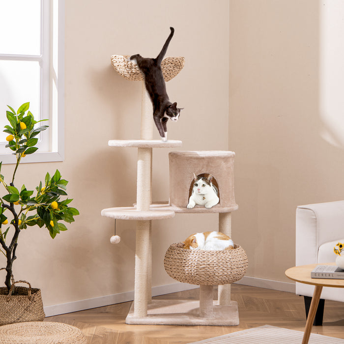 146 cm Cat Tree with Sisal Scratching Posts and Perch-
