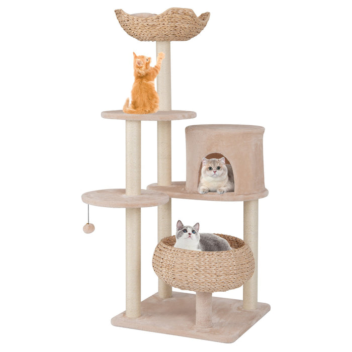 146 cm Cat Tree with Sisal Scratching Posts and Perch-