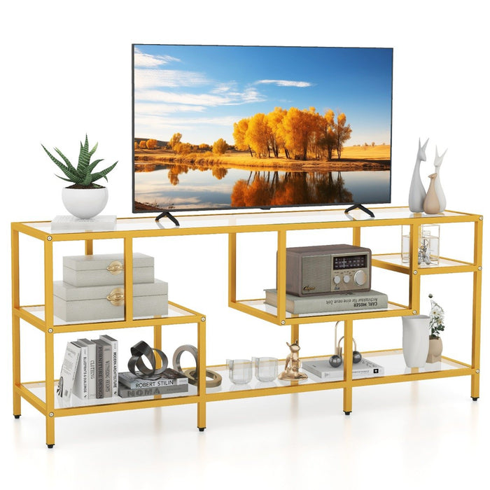 147cm TV Console Table with Tempered Glass Shelves-