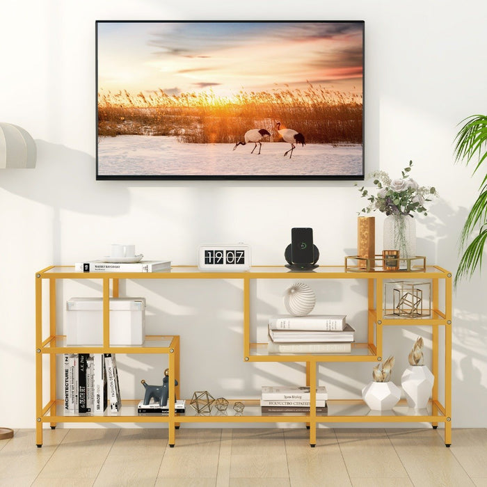 147cm TV Console Table with Tempered Glass Shelves-