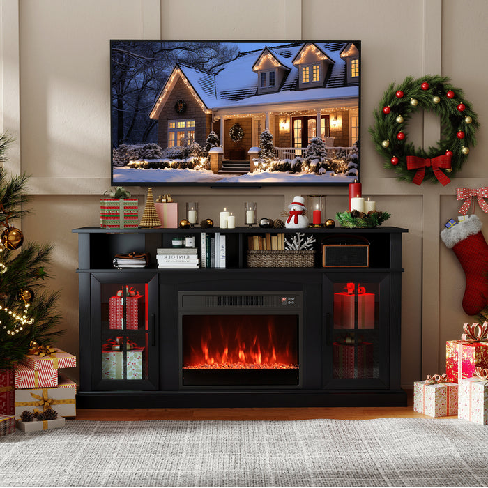 148cm Fireplace TV Stand with LED Lights Entertainment Center for 65 Inch TV-Grey