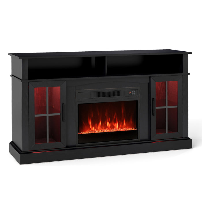 148cm Fireplace TV Stand with LED Lights Entertainment Center for 65 Inch TV-Grey