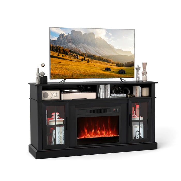 148cm Fireplace TV Stand with LED Lights Entertainment Center for 65 Inch TV-Grey