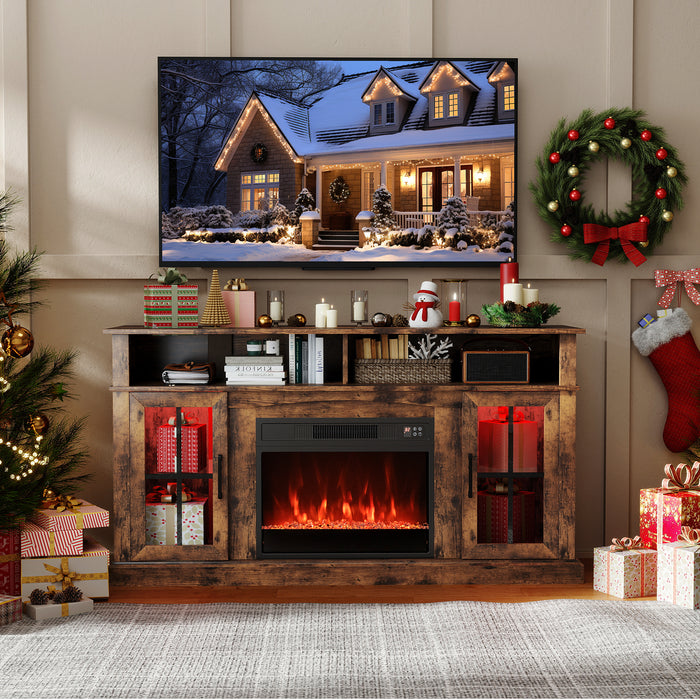 148cm Fireplace TV Stand with LED Lights Entertainment Center for 65 Inch TV-Grey
