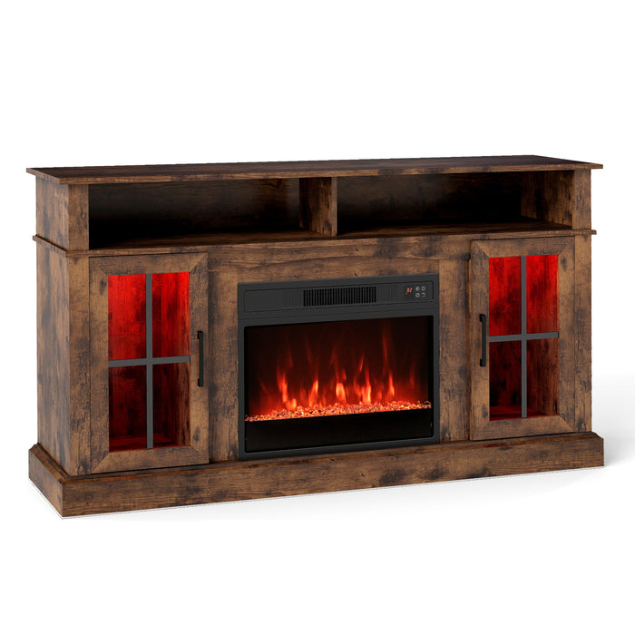 148cm Fireplace TV Stand with LED Lights Entertainment Center for 65 Inch TV-Grey