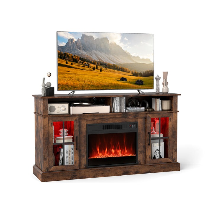 148cm Fireplace TV Stand with LED Lights Entertainment Center for 65 Inch TV-Grey