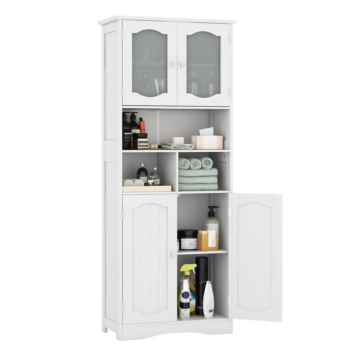 148cm Tall Bathroom Cabinet Storage Cabinet with Glass Doors-White