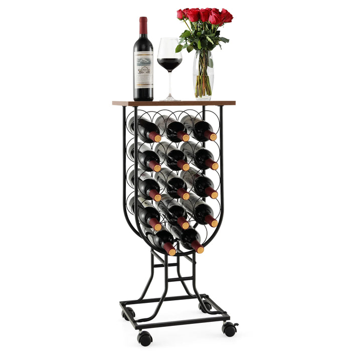 14 Bottles Wine Rack with Detachable and Lockable Wheels-