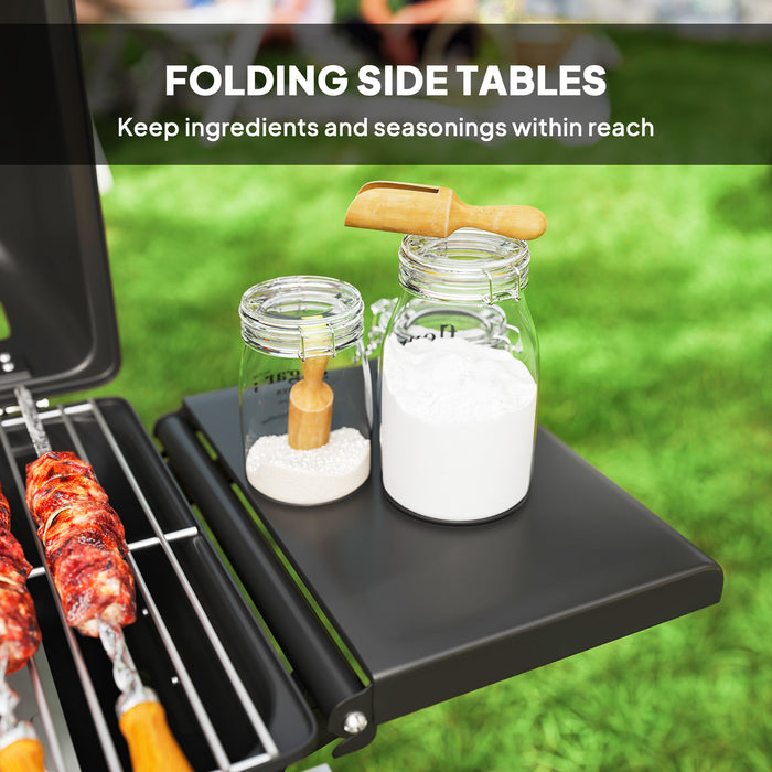 Outsunny Foldable Gas BBQ with Side Tables, 2 Burner Portable Gas Barbecue Grill with Thermometer Lid Grease Tray Wheels, Folding Trolley for Garden Party Camping Picnic Outdoor Cooking, 5.6KW, Black