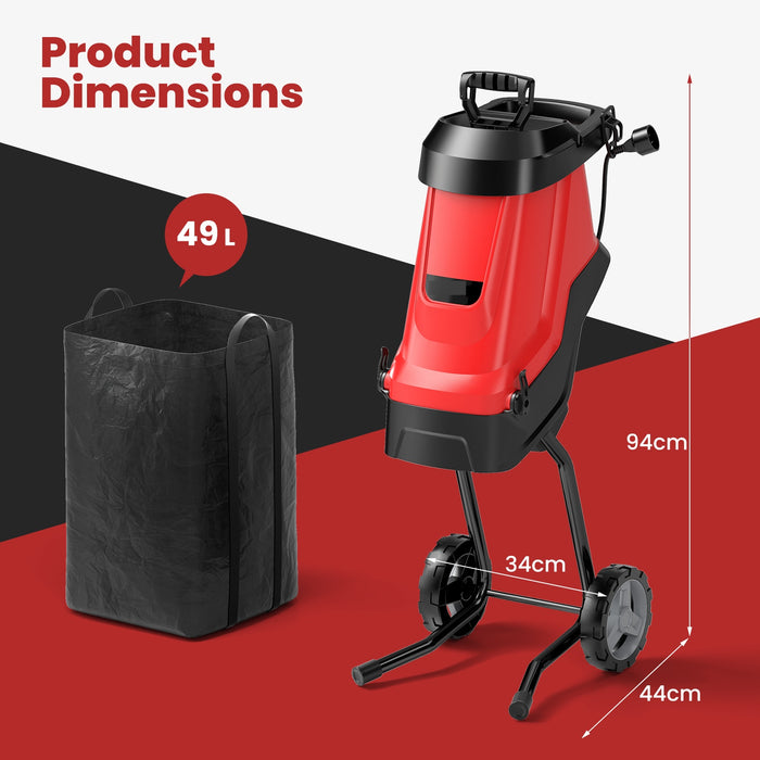 15-AMP Electric Wood Chipper and Shredder with Wheels-