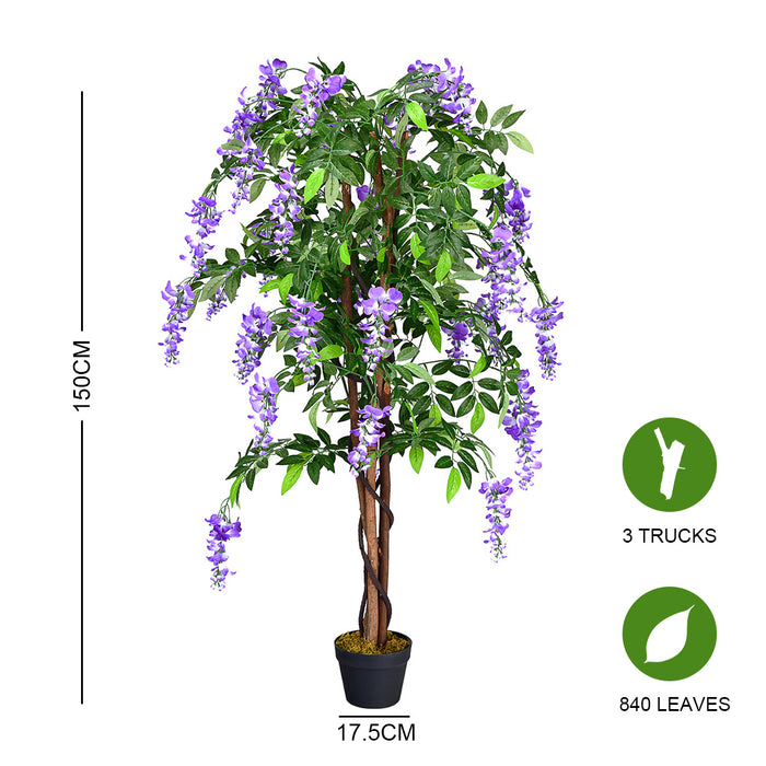 150 CM Ficus Artificial Tree Set of 2 with 3 Natural Trunks