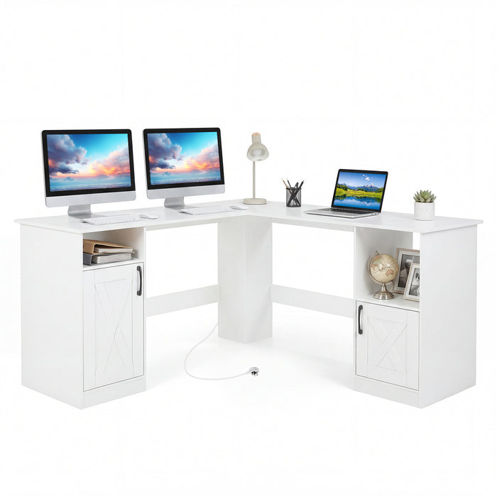 150 CM L Shaped Executive Desk with Charging Station-