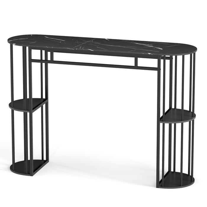 150 CM Long Bar Table with Faux Marble Tabletop & Storage Shelves for Kitchen & Dining-