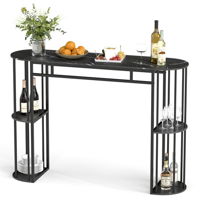 150 CM Long Bar Table with Faux Marble Tabletop & Storage Shelves for Kitchen & Dining-