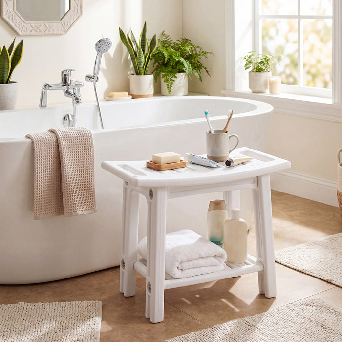 150 KG Capacity HDPE Shower Bench with Storage Shelf and Handles-
