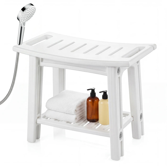 150 KG Capacity HDPE Shower Bench with Storage Shelf and Handles-