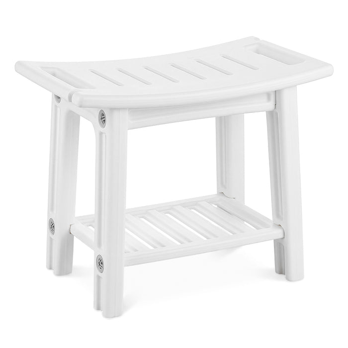 150 KG Capacity HDPE Shower Bench with Storage Shelf and Handles-