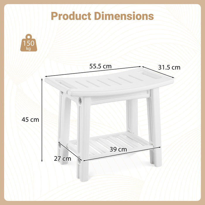 150 KG Capacity HDPE Shower Bench with Storage Shelf and Handles-