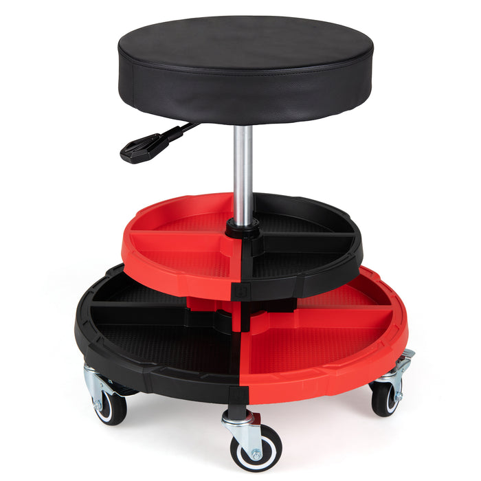 150 KG Max Load Rolling Mechanic Stool with Cushioned Seat Dual Tool Trays for Repair Shop-