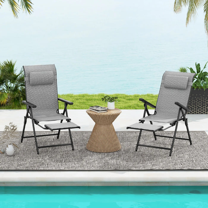 150 kg Capacity Folding Patio Chairs Set of 2 with 10-Level Adjustable Backrests and Armrests-Grey