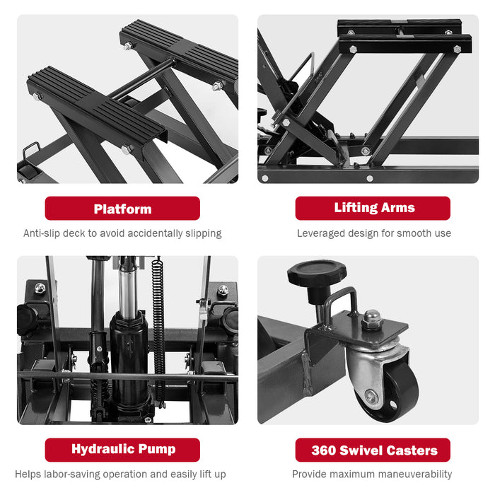 1500 LBS Hydraulic Motorcycle ATV Jack Lift Hoist Jacks Repair Bike Auto Hoists-