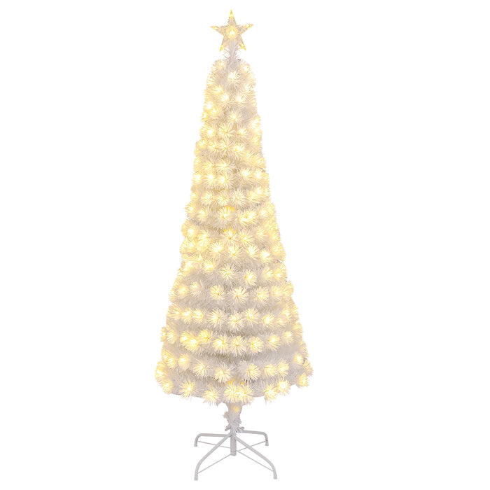 150CM Artificial Xmas Tree Pencil Tree with Treetop Star and 7 Lighting Modes-