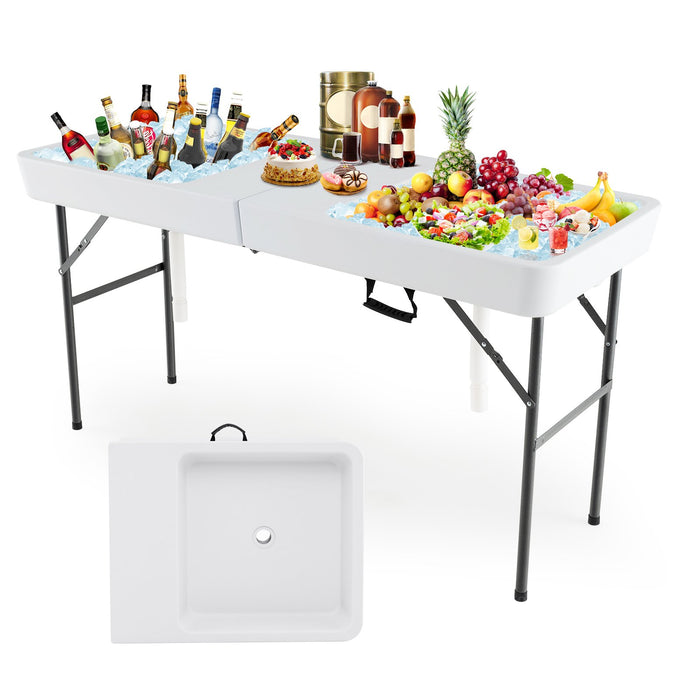 150CM Folding Ice Cooler Table with Double Sinks-